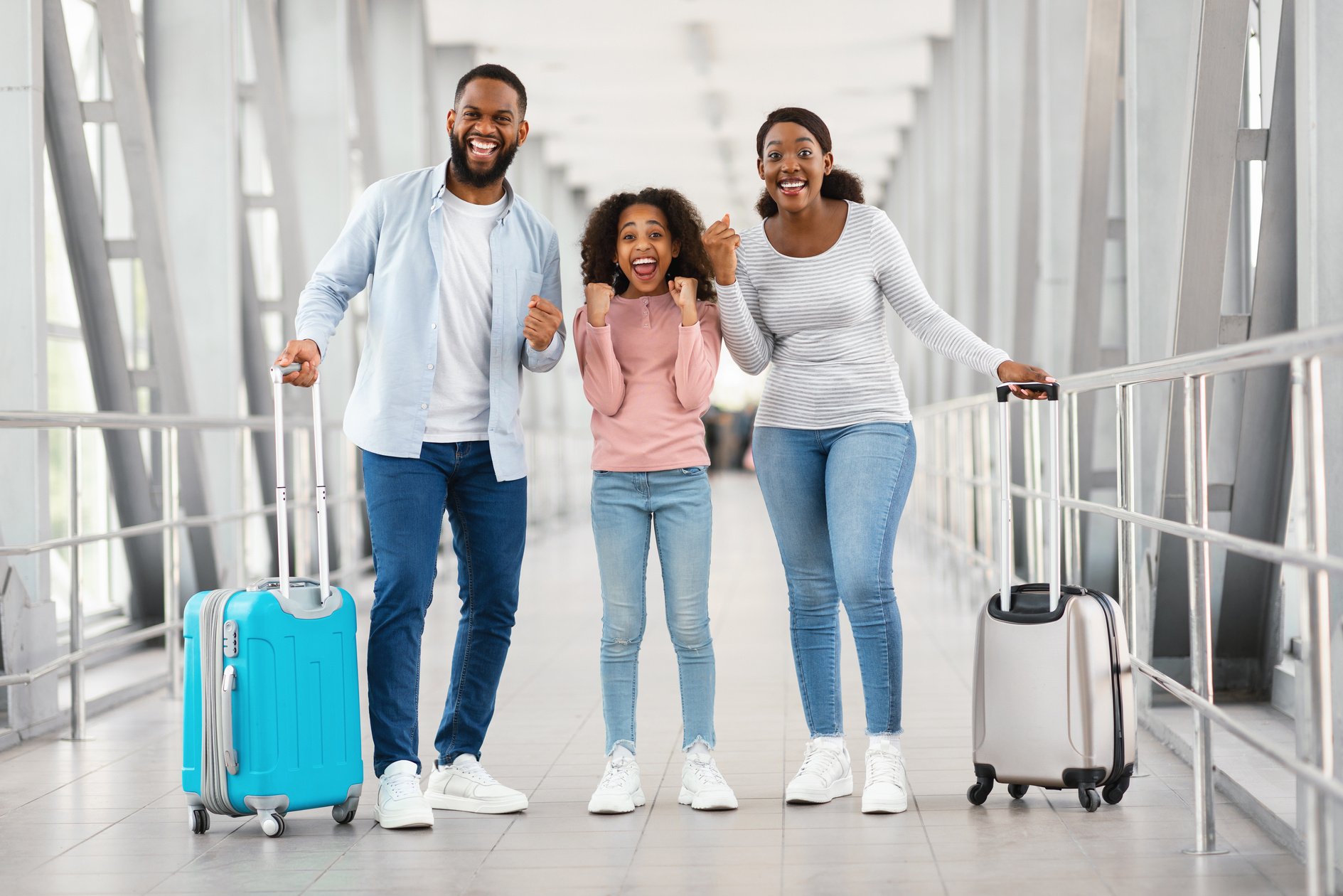 Excited Family with Luggages at the Airport 